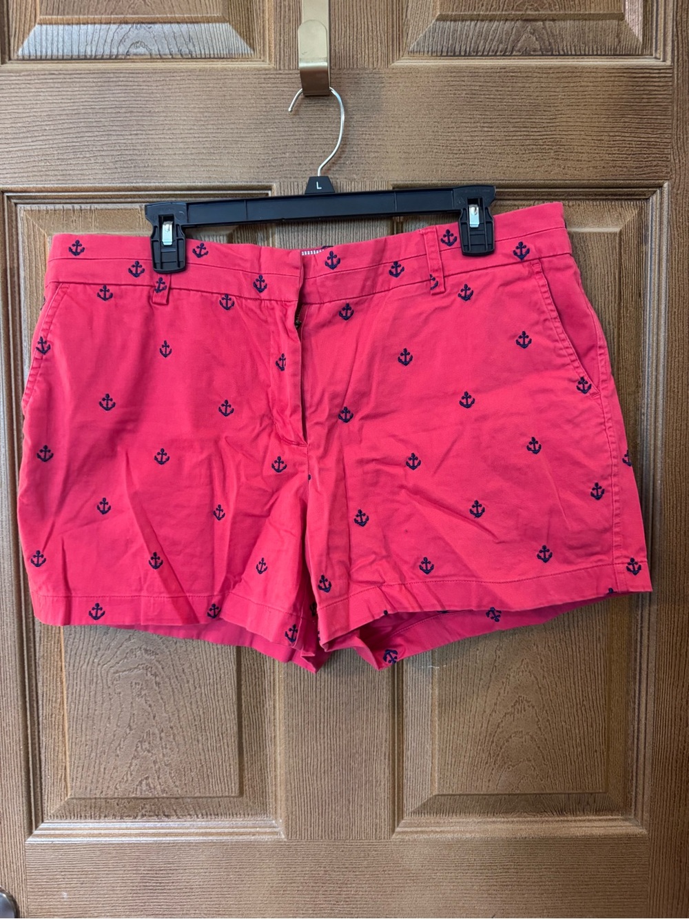 British Khaki Women’s Red w/ Navy Anchor-Embroidered Cotton Shorts Size 14